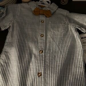 Kids Striped Button Down Shirt with Bow Tie